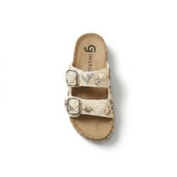 Gold & Gold FY03 Sandali Ciabatta Donna Doppia Fascia Platform con Accessori Beige 2