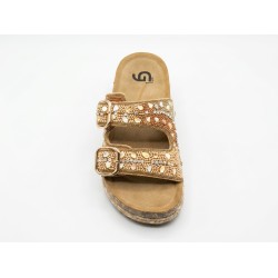 Gold & Gold FY07 Sandali Ciabatta Donna Doppia Fascia Platform con Accessori Oro 2