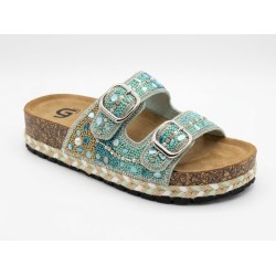 Gold & Gold FY07 Sandali Ciabatta Donna Doppia Fascia Platform con Accessori Verde