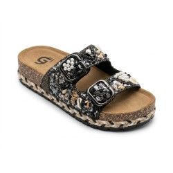 Gold & Gold FY03 Sandali Ciabatta Donna Doppia Fascia Platform con Accessori Black