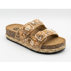 Gold & Gold FY03 Sandali Ciabatta Donna Doppia Fascia Platform con Accessori Camel