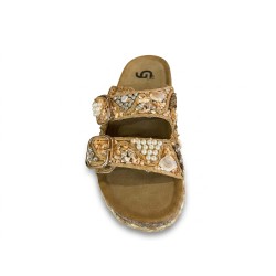Gold & Gold FY03 Sandali Ciabatta Donna Doppia Fascia Platform con Accessori Camel 2