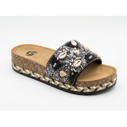 Gold & Gold FY05 Sandali Ciabatta Donna Fascia Larga Platform con Accessori Black