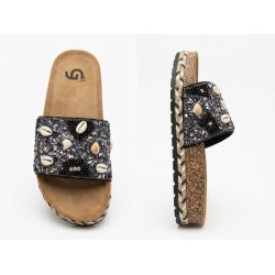 Gold & Gold FY05 Sandali Ciabatta Donna Fascia Larga Platform con Accessori Black 2