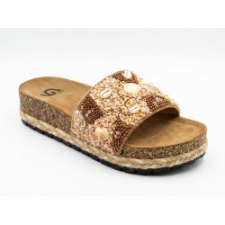 Gold & Gold FY05 Sandali Ciabatta Donna Fascia Larga Platform con Accessori Camel