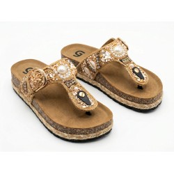 Gold & Gold FY06 Sandali Ciabatta Donna Infradito Platform con Accessori Camel 2