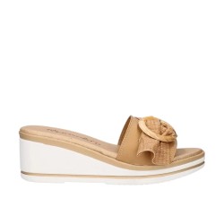 Riposella PINA E WB01BX Ciabatta Sandalo Zeppa Donna con Fascia Larga Biscotto