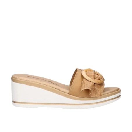Riposella PINA E WB01BX Ciabatta Sandalo Zeppa Donna con Fascia Larga Biscotto