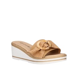 Riposella PINA E WB01BX Ciabatta Sandalo Zeppa Donna con Fascia Larga Biscotto 2