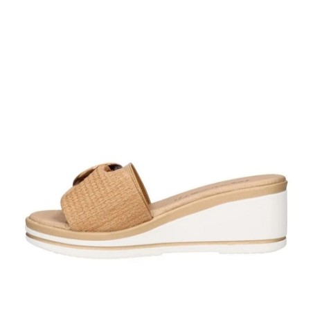 Riposella PINA E WB01BX Ciabatta Sandalo Zeppa Donna con Fascia Larga Biscotto