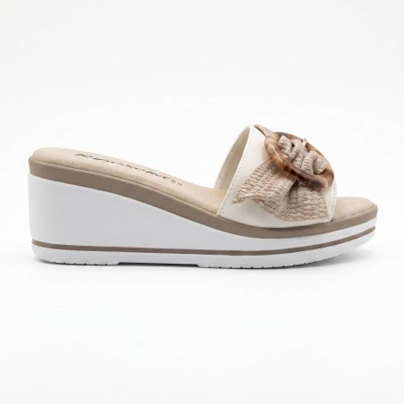 Riposella PINA E WB01BX Ciabatta Sandalo Zeppa Donna con Fascia Larga Bianco