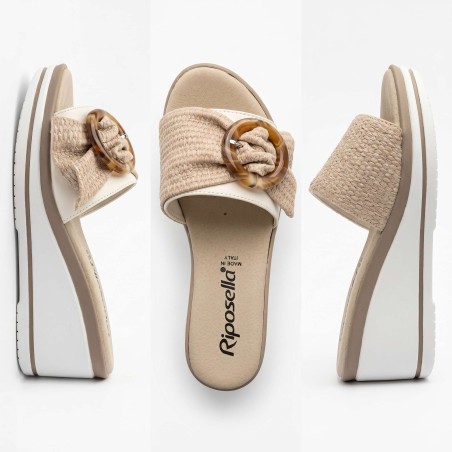 Riposella PINA E WB01BX Ciabatta Sandalo Zeppa Donna con Fascia Larga Bianco