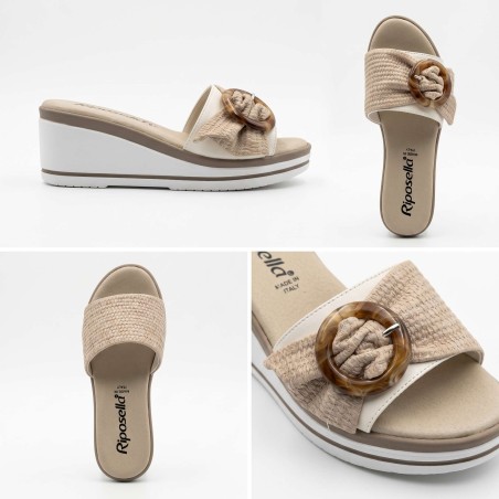 Riposella PINA E WB01BX Ciabatta Sandalo Zeppa Donna con Fascia Larga Bianco