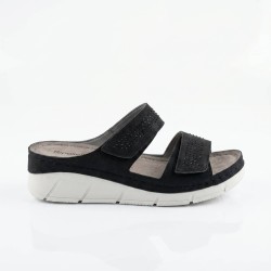 Riposella FRIDA E WC01BX Ciabatta Donna con Doppia Fascia Regolabile Strass Black