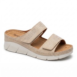 Riposella FRIDA E WC01BX Ciabatta Donna con Doppia Fascia Regolabile Strass Beige