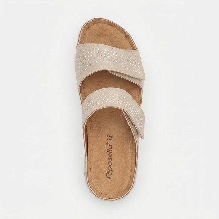 Riposella FRIDA E WC01BX Ciabatta Donna con Doppia Fascia Regolabile Strass Beige