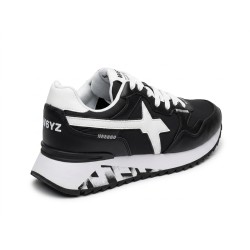 W6YZ 1A18 Just Say Wizz YAK-M Sneaker Uomo Stringate Pelle Nylon Black White