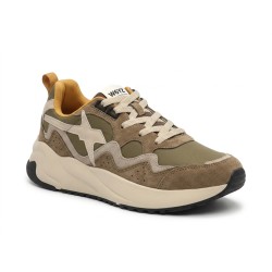 W6YZ 1F31 FLIK-M Sneakers Uomo Stringate In Vera Camoscio Green Beige White