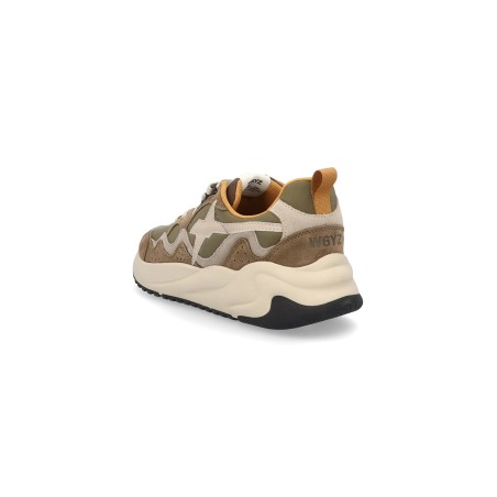 W6YZ 1F31 FLIK-M Sneakers Uomo Stringate In Vera Camoscio Green Beige White