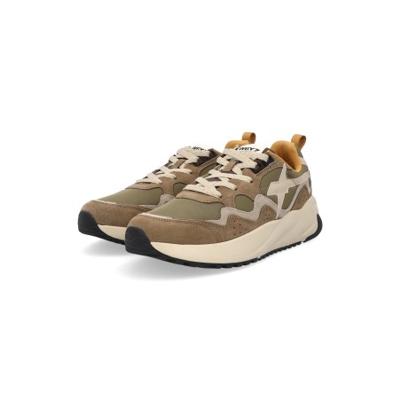 W6YZ 1F31 FLIK-M Sneakers Uomo Stringate In Vera Camoscio Green Beige White