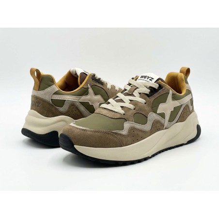 W6YZ 1F31 FLIK-M Sneakers Uomo Stringate In Vera Camoscio Green Beige White