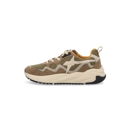 W6YZ 1F31 FLIK-M Sneakers Uomo Stringate In Vera Camoscio Green Beige White