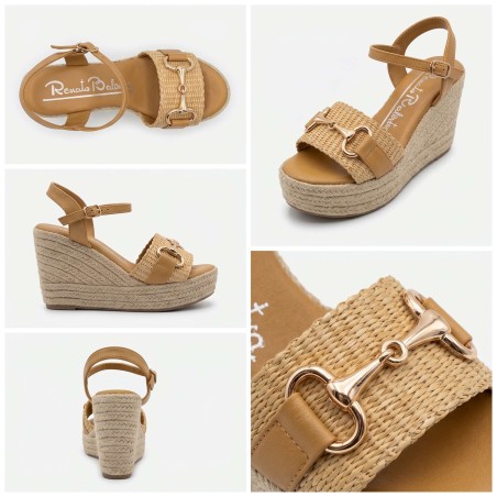 Renato Balestra OU005 Sandali Donna Con Zeppa e Cinturino Khaki