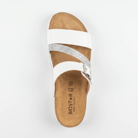 Biostar 17 281 Ciabatte Donna Con Fascia Regolabile Bianco Argento