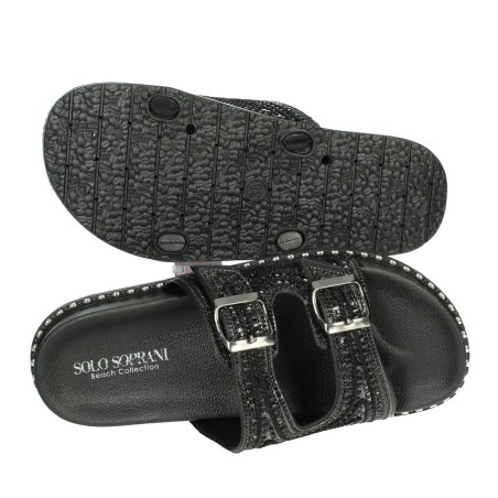 Solo Soprani SSW519N88 BIRKE GLITTER Ciabatta Donna Doppia Fascia Regolabile Nero