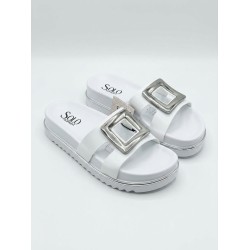 Solo Soprani SSW619N70 EVELYN Ciabatta Donna Con Accessorio Argento Bianco
