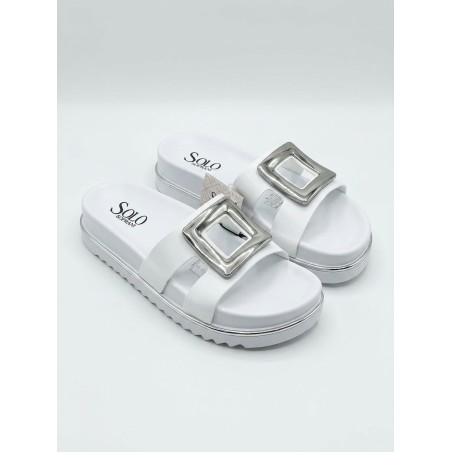 Solo Soprani SSW619N70 EVELYN Ciabatta Donna Con Accessorio Argento Bianco