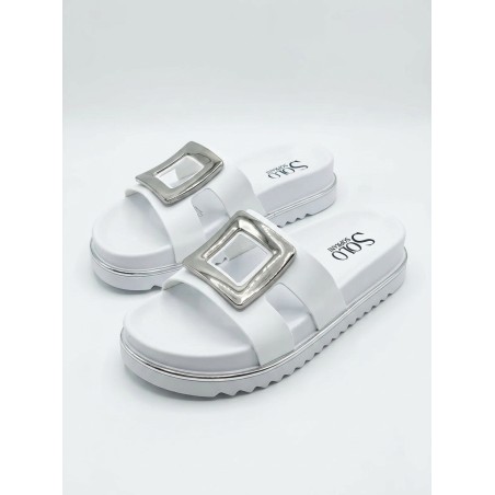 Solo Soprani SSW619N70 EVELYN Ciabatta Donna Con Accessorio Argento Bianco