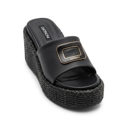 Gattinoni PEGAH6344WHA000 ASHFORD WEDGE Sandalo Con Zeppa Nero