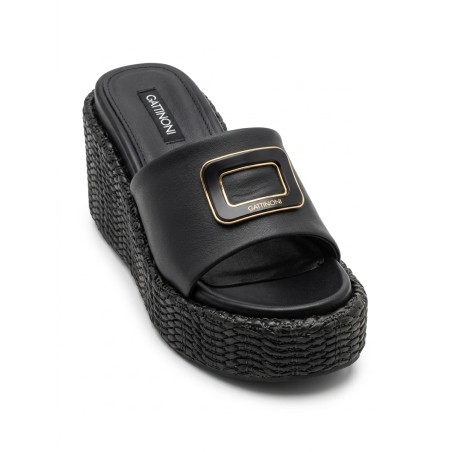 Gattinoni PEGAH6344WHA000 ASHFORD WEDGE Sandalo Con Zeppa Nero