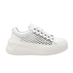 CULT NIRVANA 4676 LOW LEATHER Sneaker Donna Traforate Stringate White 