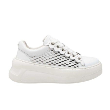 CULT NIRVANA 4676 LOW LEATHER Sneaker Donna Traforate Stringate White 