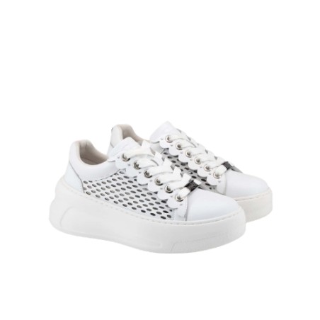 CULT NIRVANA 4676 LOW LEATHER Sneaker Donna Traforate Stringate White 