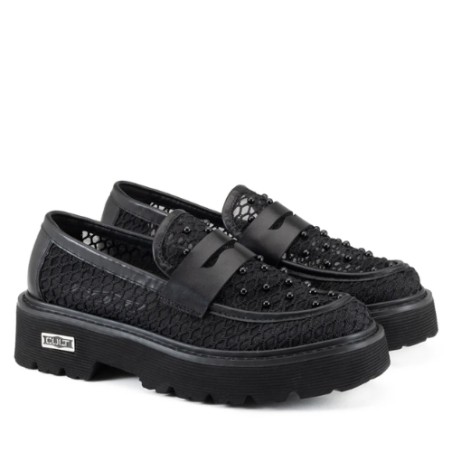 CULT 4695 SLASH Mocassino Donna Pelle e Mesh Con Accessorio Black
