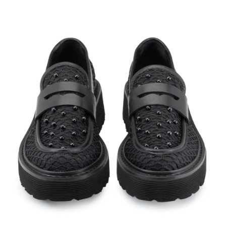 CULT 4695 SLASH Mocassino Donna Pelle e Mesh Con Accessorio Black
