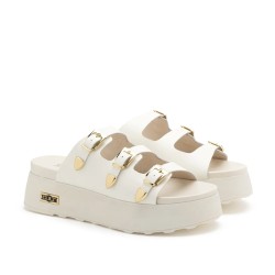 CULT JANIS 4739 W LEATHER Sandali Donna Con Fibbie Metalliche Regolabili Off White  2
