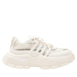 CULT TYLOR 4703 LOW LEATHER Sneaker Donna Traforate Stringate Off White 