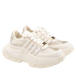 CULT TYLOR 4703 LOW LEATHER Sneaker Donna Traforate Stringate Off White  2