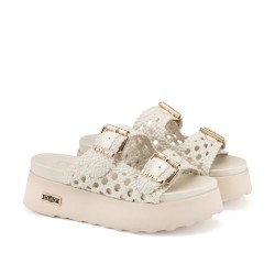 CULT JANIS 4740 W LEATHER Sandali Donna Con Fibbie Metalliche Regolabili Off White  2