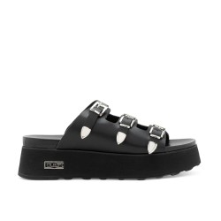 CULT JANIS 4739 W LEATHER Sandali Donna Con Fibbie Metalliche Regolabili Black 