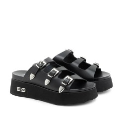 CULT JANIS 4739 W LEATHER Sandali Donna Con Fibbie Metalliche Regolabili Black  2