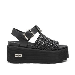 CULT NANCY 4749 W LEATHER Sandali Platform Donna Con Fibbia Regolabile Black 