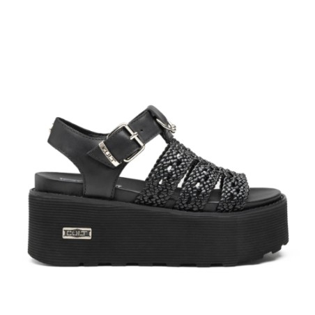 CULT NANCY 4749 W LEATHER Sandali Platform Donna Con Fibbia Regolabile Black 
