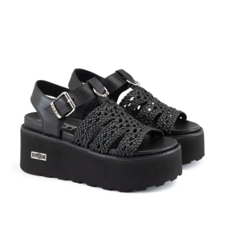 CULT NANCY 4749 W LEATHER Sandali Platform Donna Con Fibbia Regolabile Black 