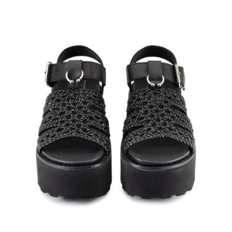 CULT NANCY 4749 W LEATHER Sandali Platform Donna Con Fibbia Regolabile Black 