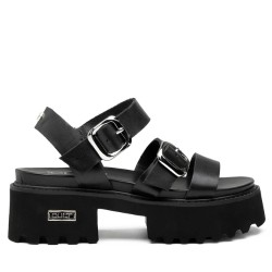 CULT CHER 4536 W LEATHER Sandali Platform Donna Con Fibbia Regolabile Black 